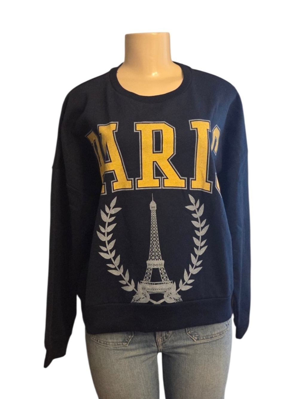 Freeze Paris Eiffel Tower Graphic Sweatshirt Youth XL Oversized Crewneck Navy - Picture 2 of 5